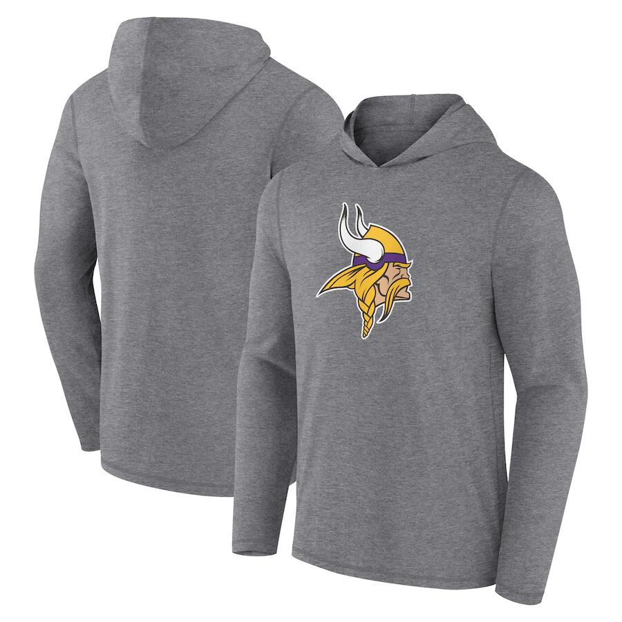 Men's Minnesota Vikings Heather Gray Primary Logo Long Sleeve Hoodie T-Shirt